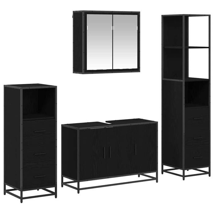 Set de mobilier pentru baie 4 pcs Stejar Negru Lemn compozit - WALTI WALTI