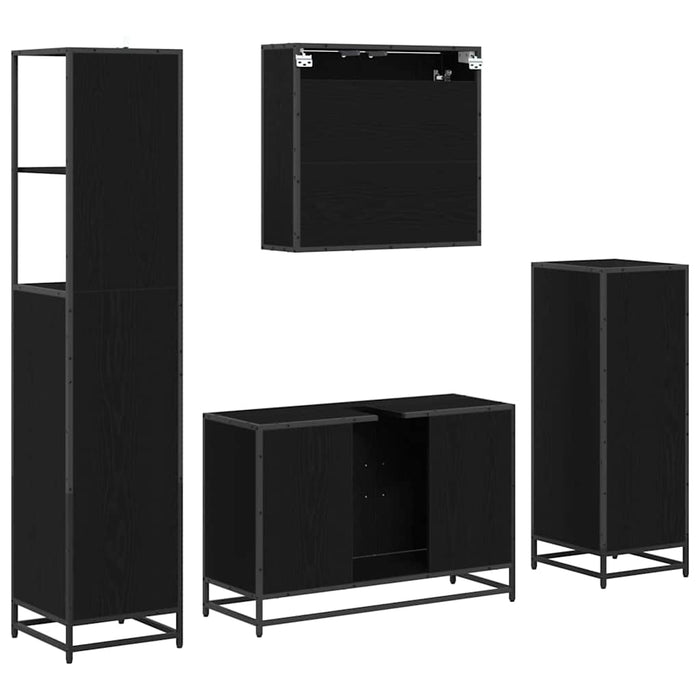 Set de mobilier pentru baie 4 pcs Stejar Negru Lemn compozit - WALTI WALTI