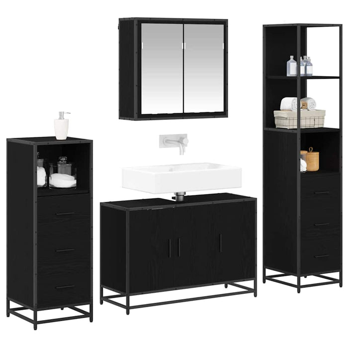 Set de mobilier pentru baie 4 pcs Stejar Negru Lemn compozit - WALTI WALTI