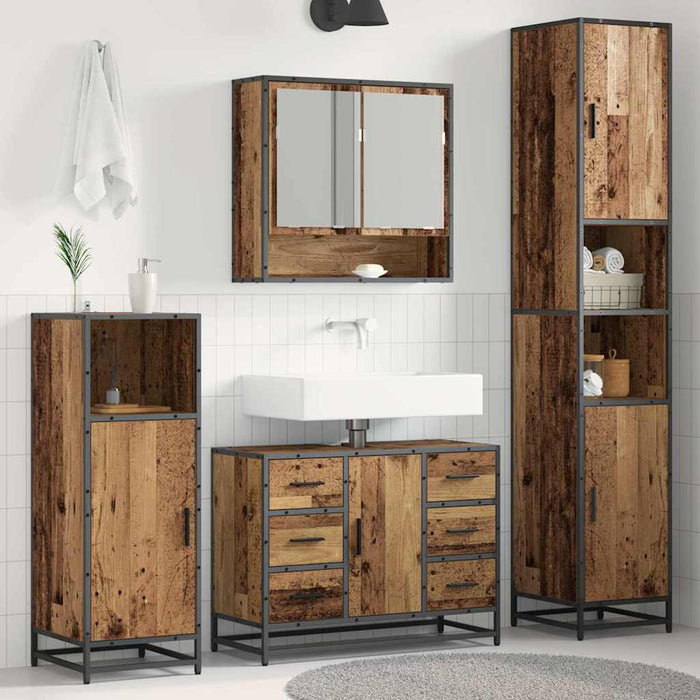Set de mobilier pentru baie 3 pcs Lemn Vechi Lemn compozit - WALTI WALTI