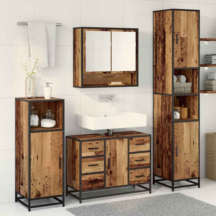 Set de mobilier pentru baie 3 pcs Lemn Vechi Lemn compozit - WALTI WALTI
