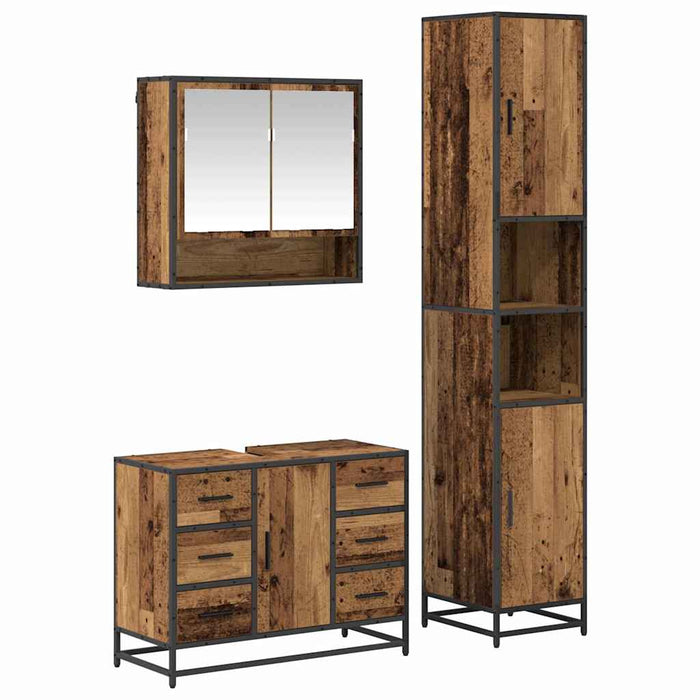 Set de mobilier pentru baie 3 pcs Lemn Vechi Lemn compozit - WALTI WALTI