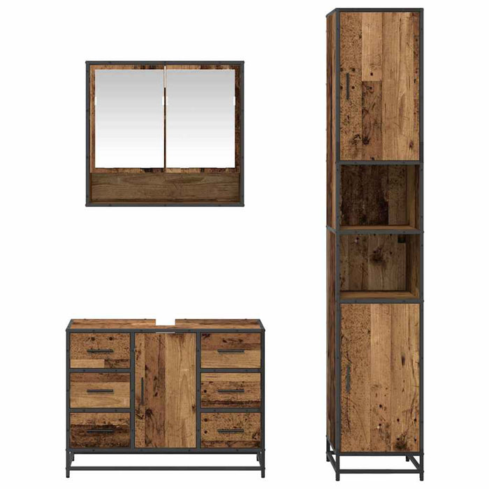 Set de mobilier pentru baie 3 pcs Lemn Vechi Lemn compozit - WALTI WALTI