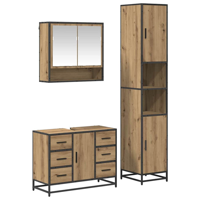 Set de mobilier pentru baie cu sertar 3 pcs Stejar Artizanal - WALTI WALTI
