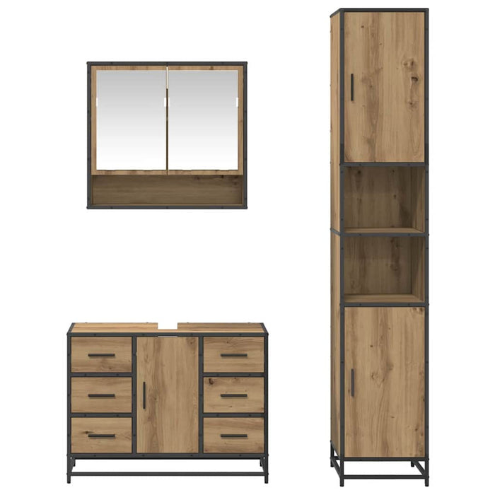 Set de mobilier pentru baie cu sertar 3 pcs Stejar Artizanal - WALTI WALTI