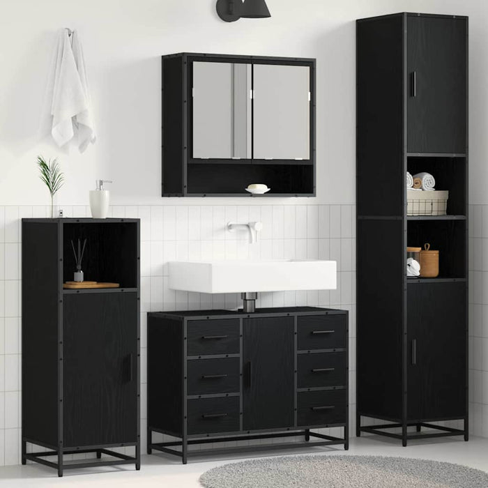 Set de mobilier pentru baie cu sertar cu ușă 3 pcs Stejar negru - WALTI WALTI
