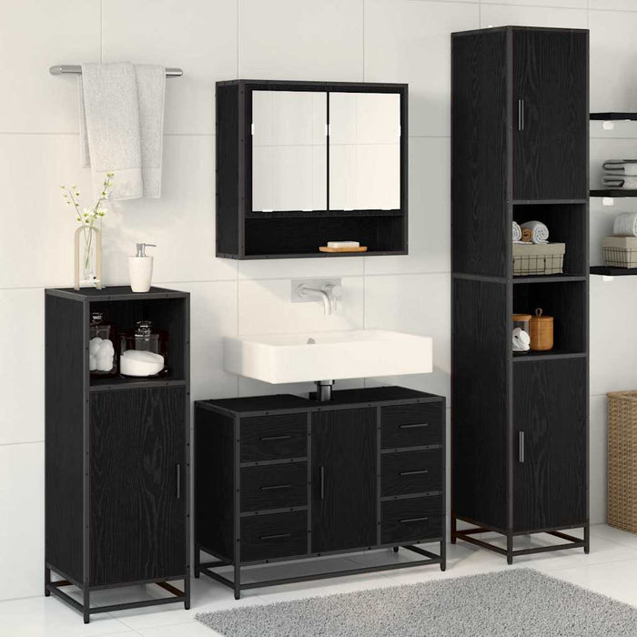 Set de mobilier pentru baie cu sertar cu ușă 3 pcs Stejar negru - WALTI WALTI