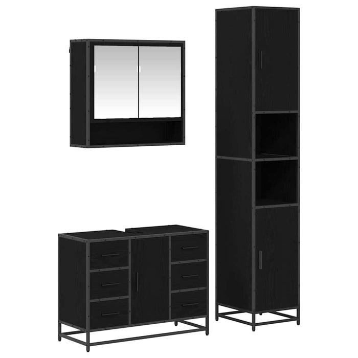 Set de mobilier pentru baie cu sertar cu ușă 3 pcs Stejar negru - WALTI WALTI