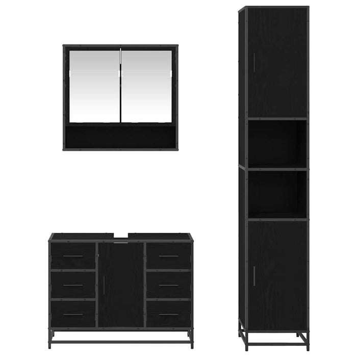 Set de mobilier pentru baie cu sertar cu ușă 3 pcs Stejar negru - WALTI WALTI