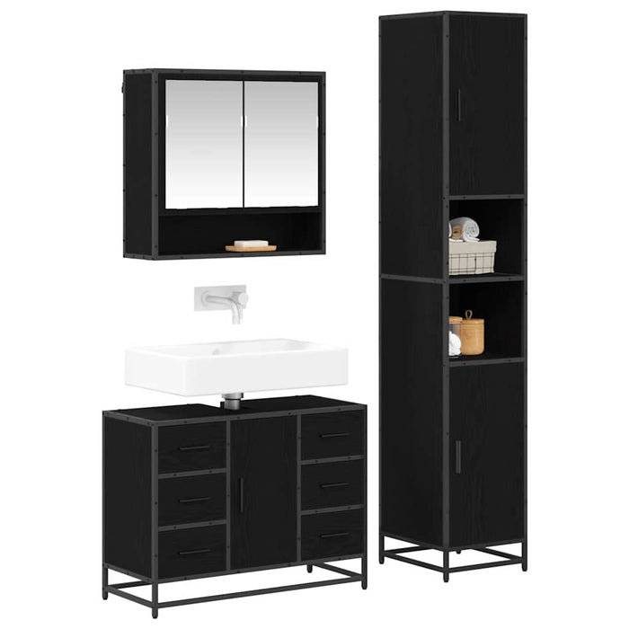 Set de mobilier pentru baie cu sertar cu ușă 3 pcs Stejar negru - WALTI WALTI