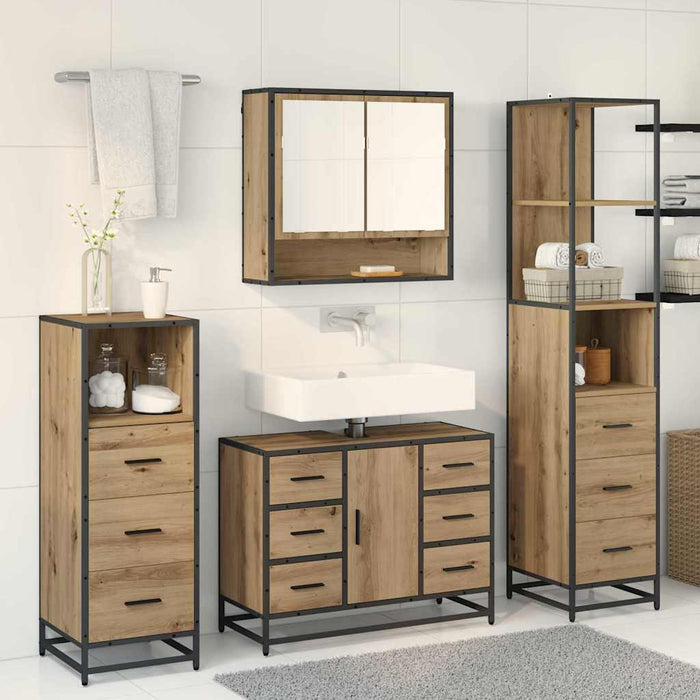 Set de mobilier pentru baie cu sertar 3 pcs Stejar Artizanal - WALTI WALTI