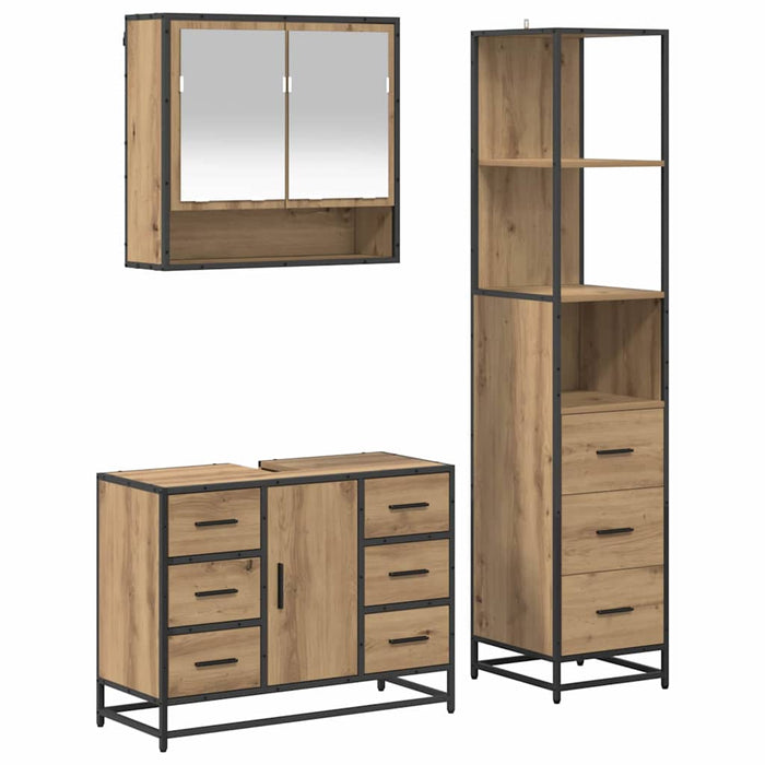 Set de mobilier pentru baie cu sertar 3 pcs Stejar Artizanal - WALTI WALTI