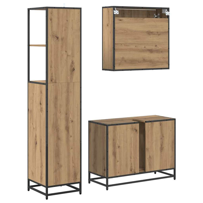 Set de mobilier pentru baie cu sertar 3 pcs Stejar Artizanal - WALTI WALTI