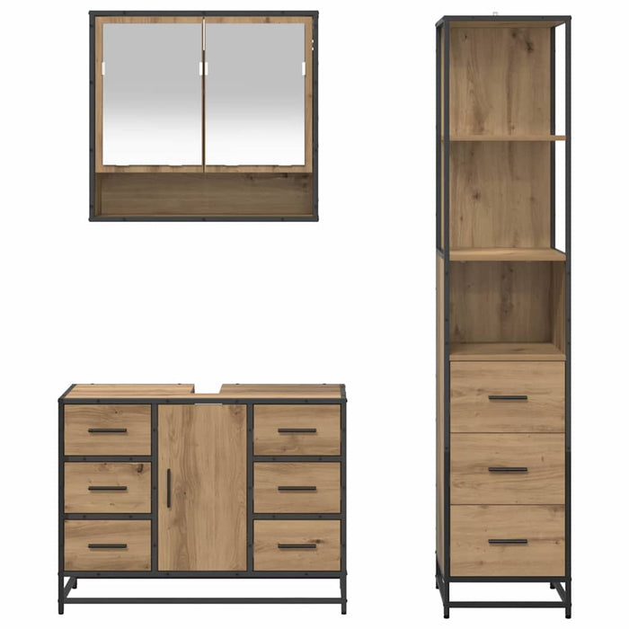Set de mobilier pentru baie cu sertar 3 pcs Stejar Artizanal - WALTI WALTI