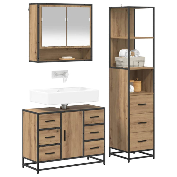 Set de mobilier pentru baie cu sertar 3 pcs Stejar Artizanal - WALTI WALTI