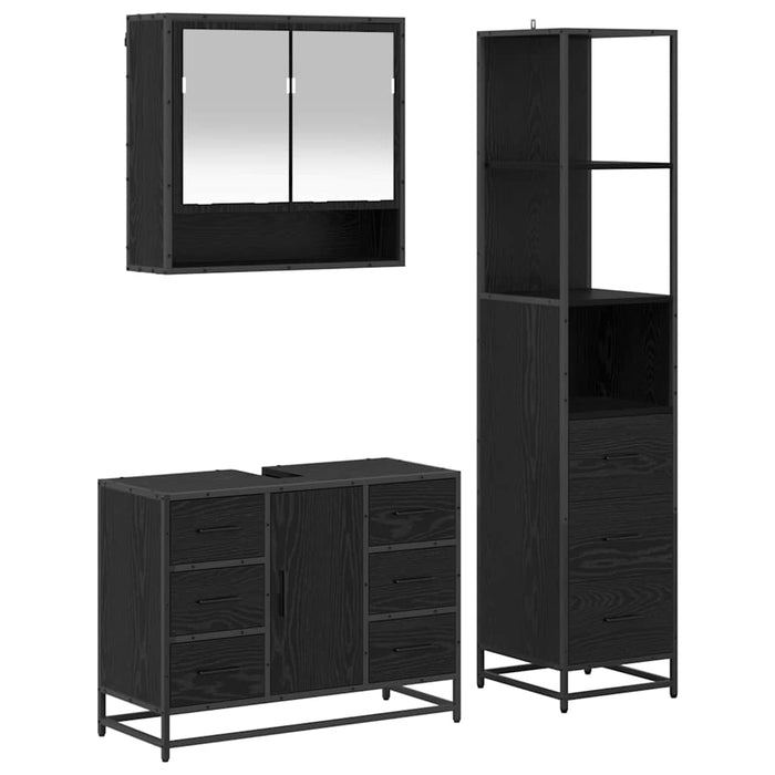 Set de mobilier pentru baie 3 pcs Stejar Negru Lemn compozit - WALTI WALTI