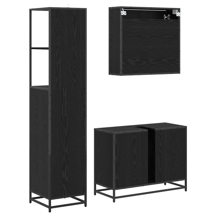 Set de mobilier pentru baie 3 pcs Stejar Negru Lemn compozit - WALTI WALTI