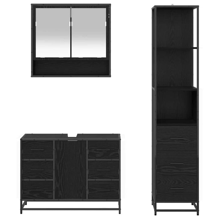 Set de mobilier pentru baie 3 pcs Stejar Negru Lemn compozit - WALTI WALTI