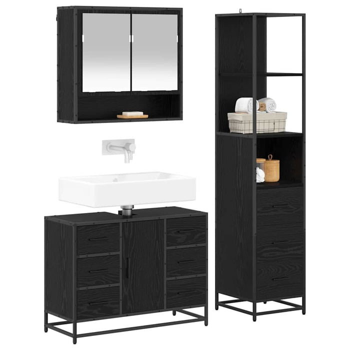 Set de mobilier pentru baie 3 pcs Stejar Negru Lemn compozit - WALTI WALTI