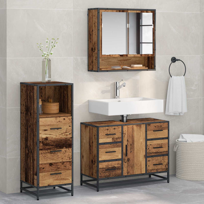 Set de mobilier pentru baie 3 pcs Lemn Vechi Lemn compozit - WALTI WALTI