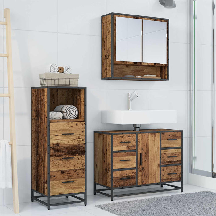 Set de mobilier pentru baie 3 pcs Lemn Vechi Lemn compozit - WALTI WALTI