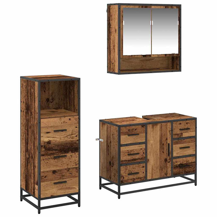 Set de mobilier pentru baie 3 pcs Lemn Vechi Lemn compozit - WALTI WALTI