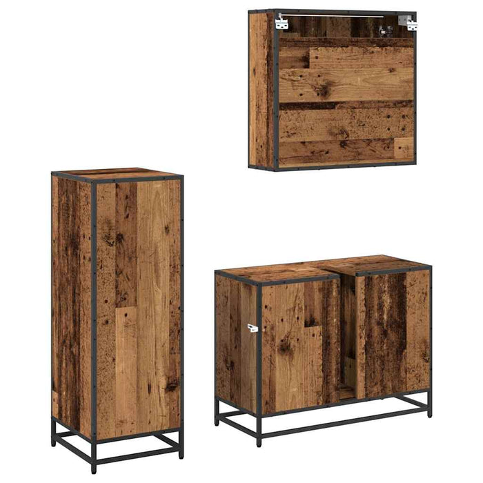 Set de mobilier pentru baie 3 pcs Lemn Vechi Lemn compozit - WALTI WALTI