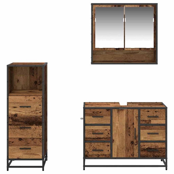 Set de mobilier pentru baie 3 pcs Lemn Vechi Lemn compozit - WALTI WALTI