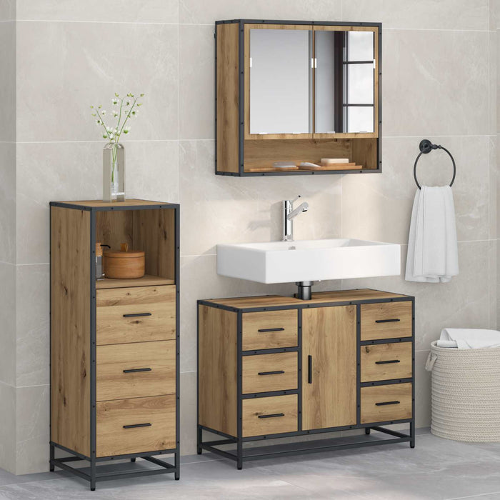Set de mobilier pentru baie cu sertar 3 pcs Stejar Artizanal - WALTI WALTI