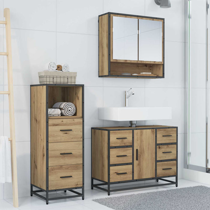 Set de mobilier pentru baie cu sertar 3 pcs Stejar Artizanal - WALTI WALTI
