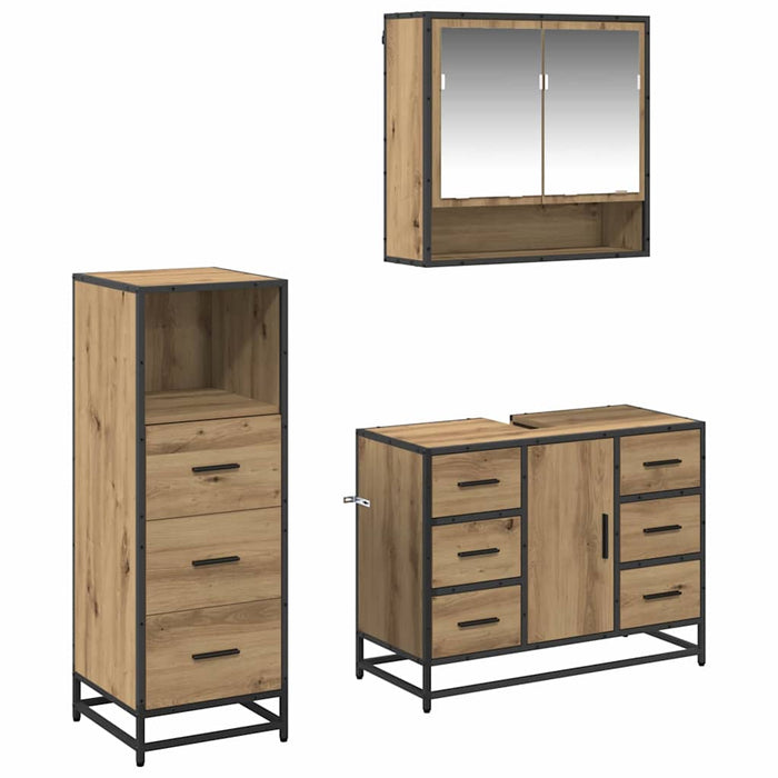 Set de mobilier pentru baie cu sertar 3 pcs Stejar Artizanal - WALTI WALTI