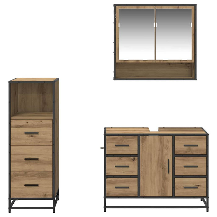 Set de mobilier pentru baie cu sertar 3 pcs Stejar Artizanal - WALTI WALTI