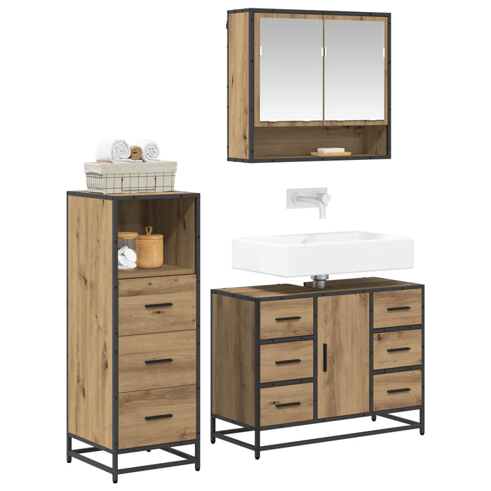 Set de mobilier pentru baie cu sertar 3 pcs Stejar Artizanal - WALTI WALTI
