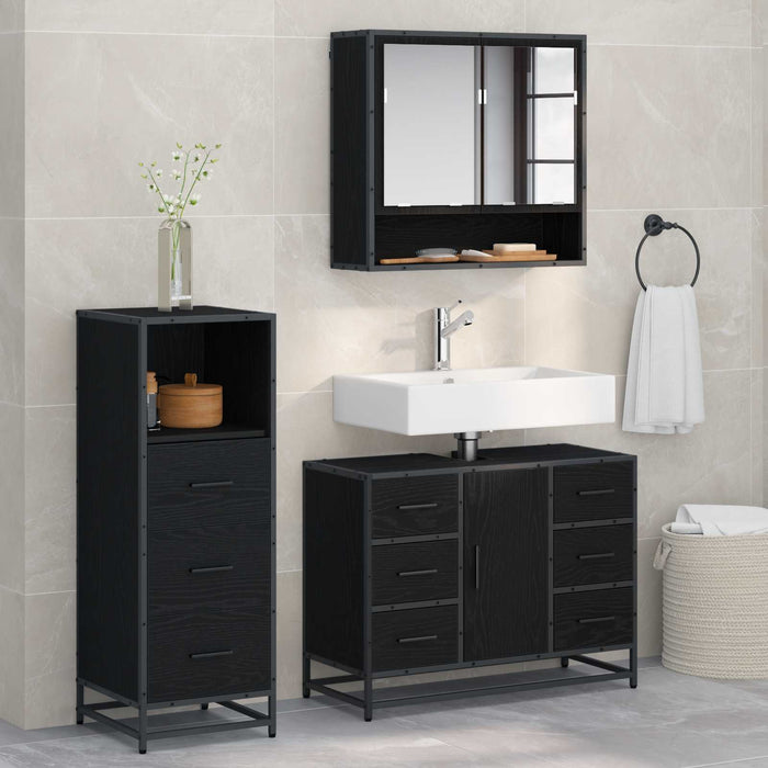 Set de mobilier pentru baie 3 pcs Stejar Negru Lemn compozit - WALTI WALTI