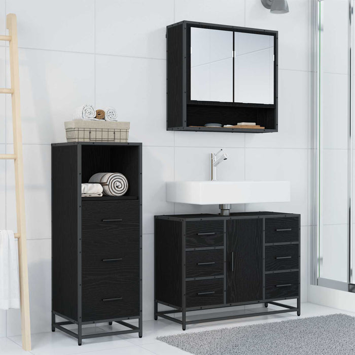 Set de mobilier pentru baie 3 pcs Stejar Negru Lemn compozit - WALTI WALTI