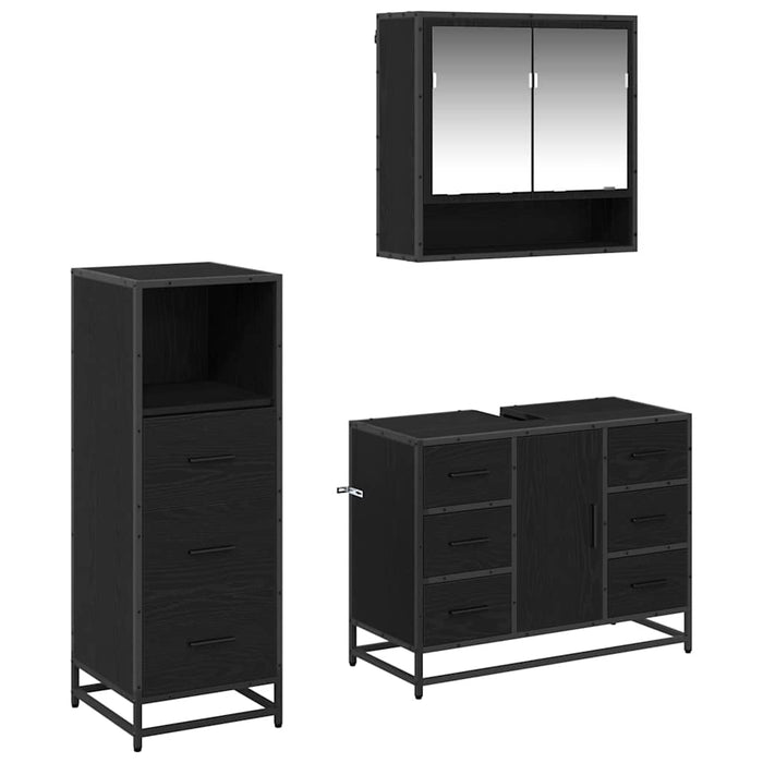 Set de mobilier pentru baie 3 pcs Stejar Negru Lemn compozit - WALTI WALTI