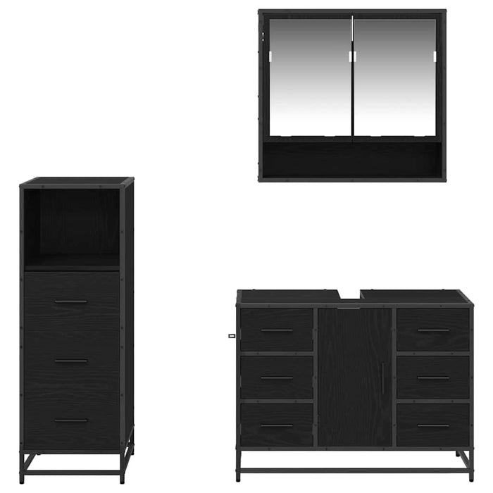 Set de mobilier pentru baie 3 pcs Stejar Negru Lemn compozit - WALTI WALTI