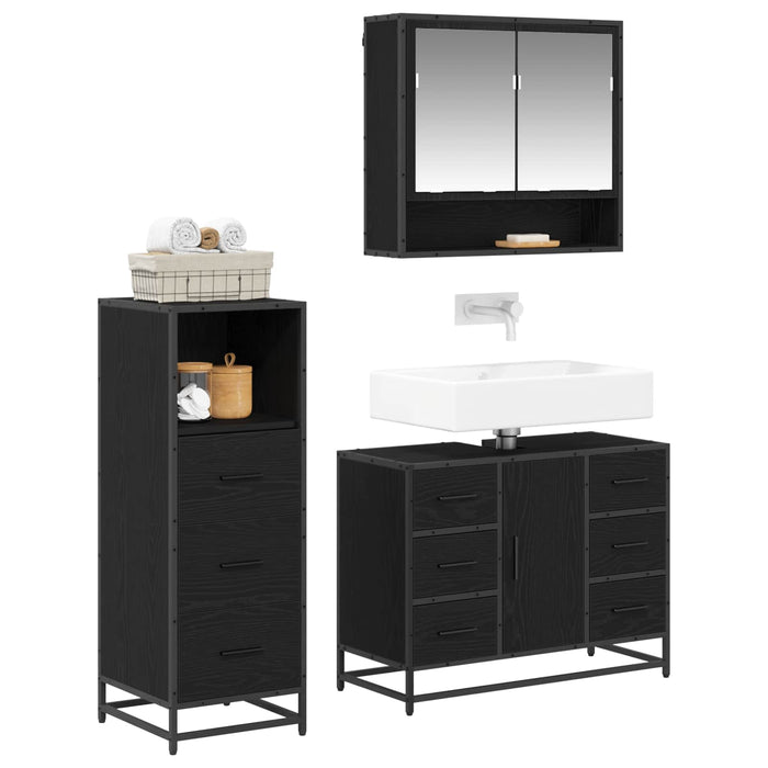 Set de mobilier pentru baie 3 pcs Stejar Negru Lemn compozit - WALTI WALTI