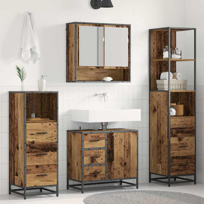 Set de mobilier pentru baie 4 pcs Lemn Vechi Lemn compozit - WALTI WALTI