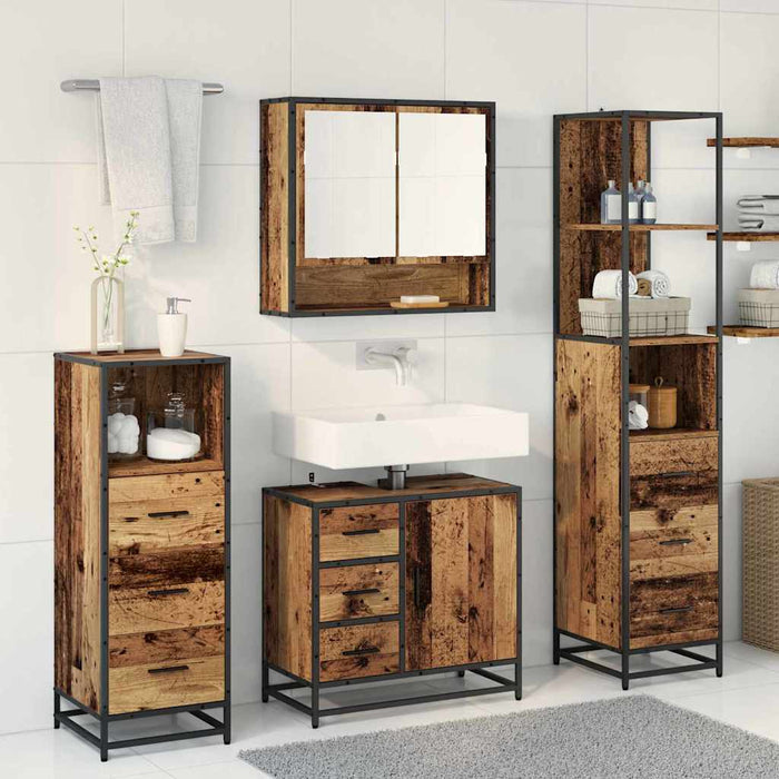 Set de mobilier pentru baie 4 pcs Lemn Vechi Lemn compozit - WALTI WALTI