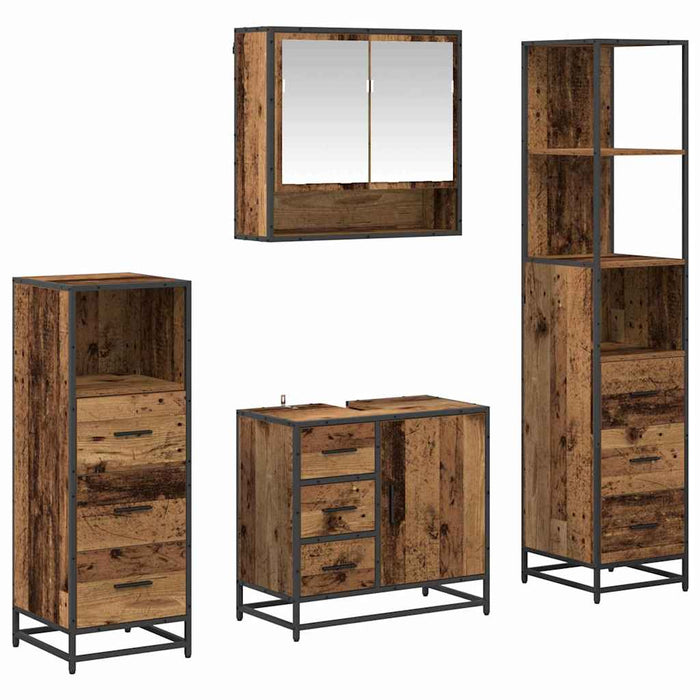 Set de mobilier pentru baie 4 pcs Lemn Vechi Lemn compozit - WALTI WALTI
