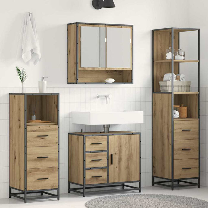 Set de mobilier pentru baie cu sertar 4 pcs Stejar Artizanal - WALTI WALTI