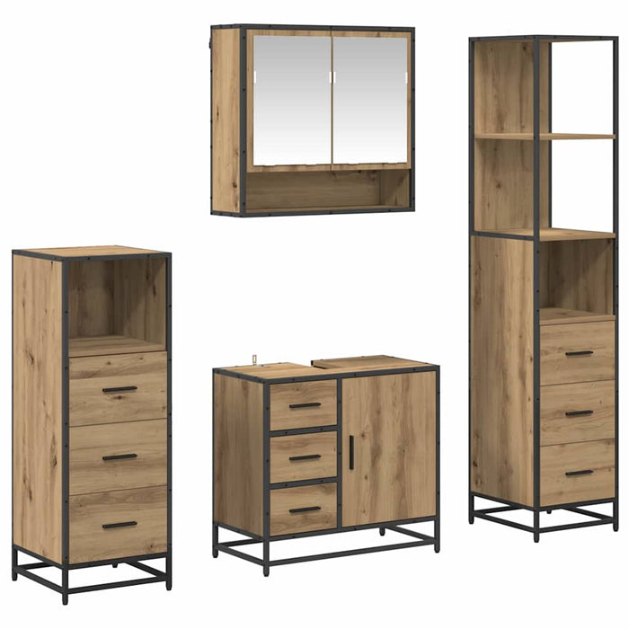 Set de mobilier pentru baie cu sertar 4 pcs Stejar Artizanal - WALTI WALTI