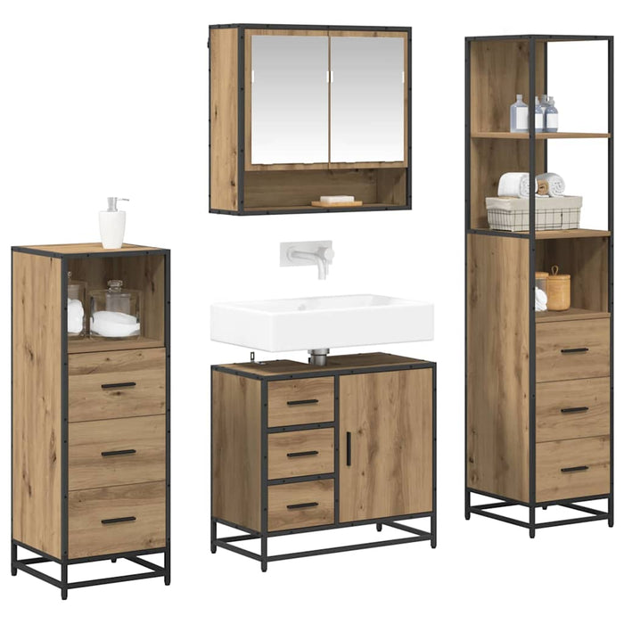 Set de mobilier pentru baie cu sertar 4 pcs Stejar Artizanal - WALTI WALTI