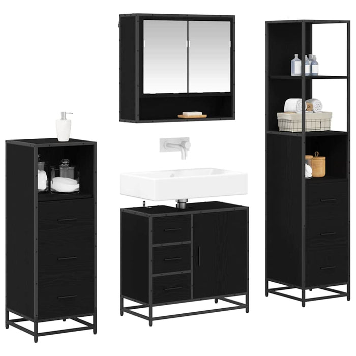 Set de mobilier pentru baie 4 pcs Stejar negru 65 x 33 x 60 cm - WALTI WALTI