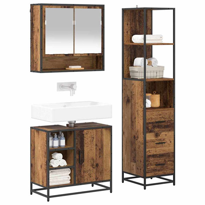 Set de mobilier pentru baie 3 pcs Lemn Vechi Lemn compozit WALTI