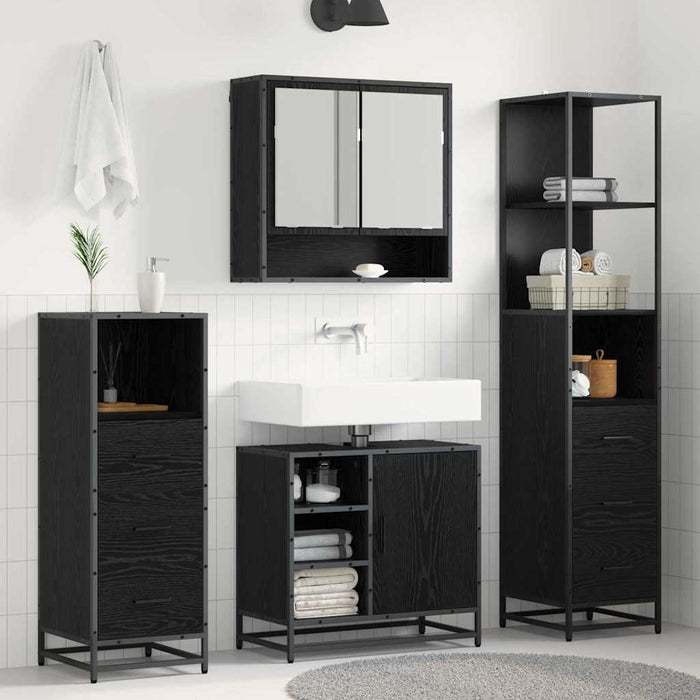 Set de mobilier pentru baie 3 pcs Stejar Negru Lemn compozit - WALTI WALTI