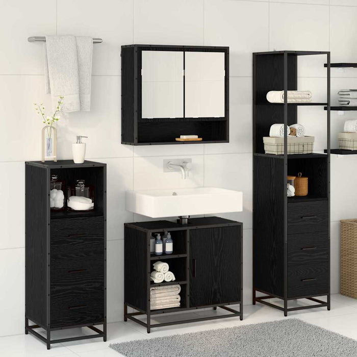 Set de mobilier pentru baie 3 pcs Stejar Negru Lemn compozit - WALTI WALTI
