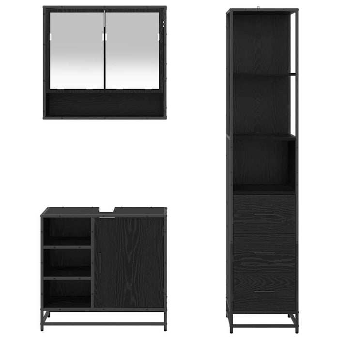 Set de mobilier pentru baie 3 pcs Stejar Negru Lemn compozit - WALTI WALTI
