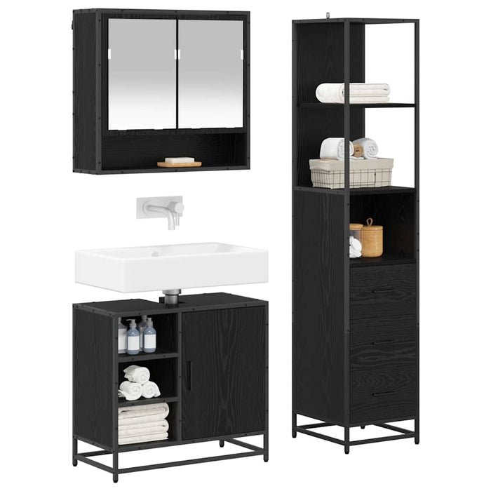 Set de mobilier pentru baie 3 pcs Stejar Negru Lemn compozit - WALTI WALTI